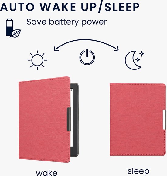 kwmobile e-reader hoesje geschikt voor Kobo Aura H2O Edition 2 hoes - E reader flip case met magneetsluiting - Ereader cover - Denim design in rood van Merkloos — afbeelding 4