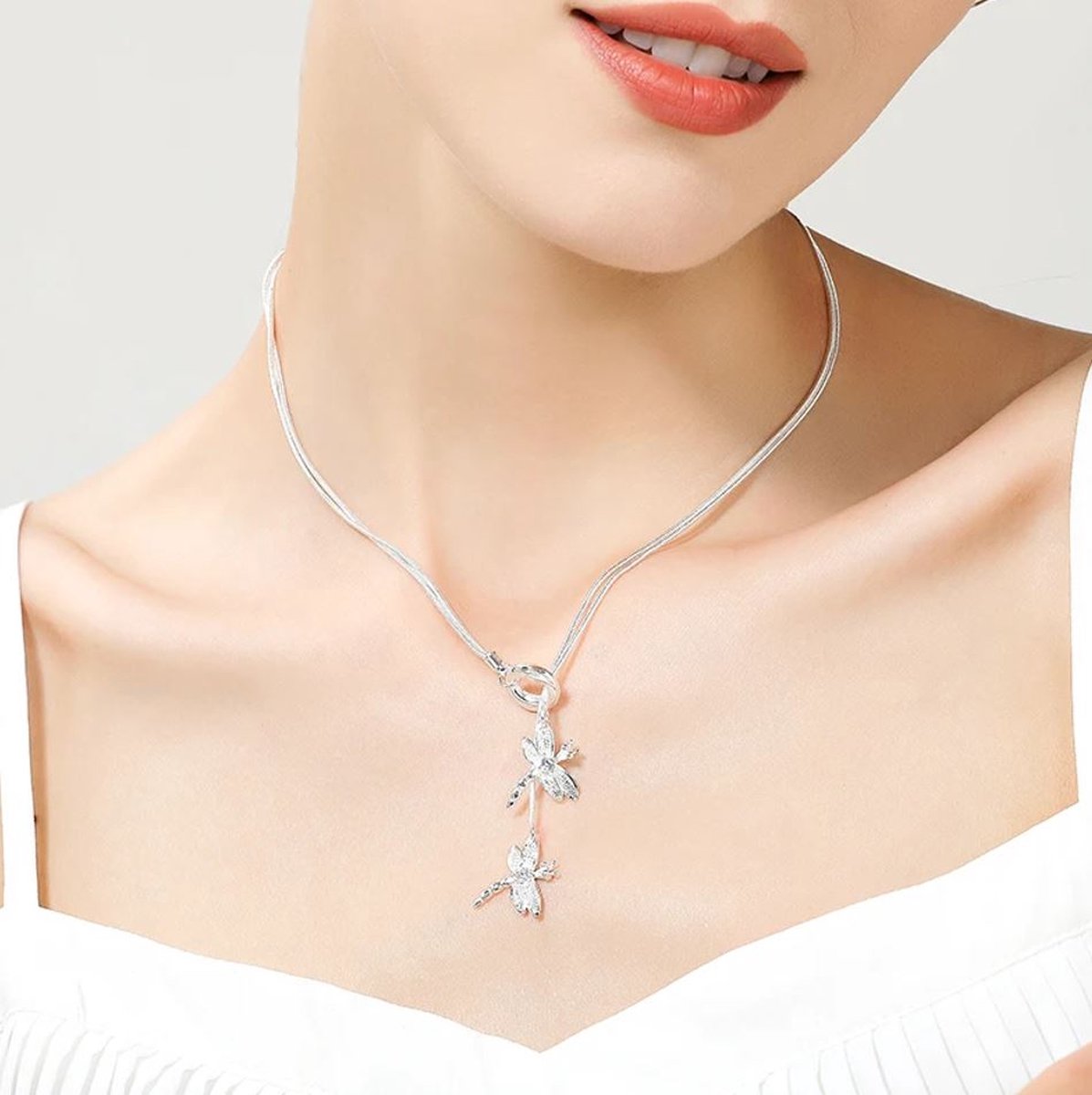 Ketting met hangertjes libelle Sterling zilver925