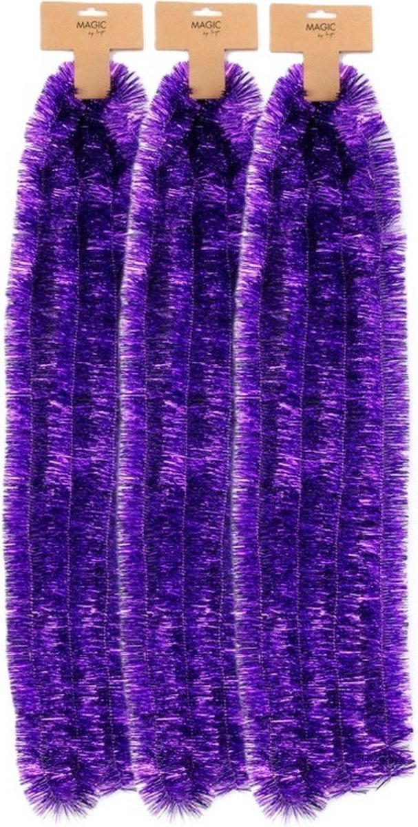 Inge Christmas Goods Kerstslingers - 3x - paars - folie - 270 cm - lametta - kerstboomslinger