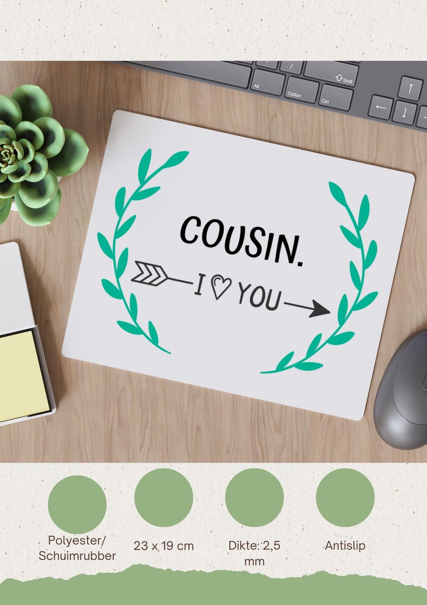 Image of Akyol - cousin i love you Muismat - Neef - de liefste neef - verjaardag - cadeautje voor neef - neef artikelen - kado - geschenk - 23 bij 19 cm