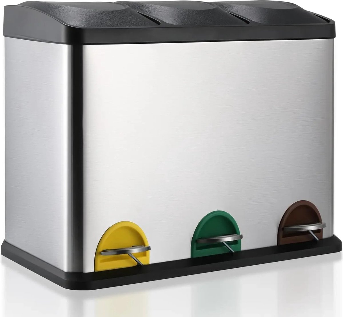 Goedkoopste Seastone - Prullenbak Afvalscheiding 45 Liter - RVS Prullenbak 3 vakken - Trio Prullenbak 3 X 15 Liter - Pedaalemmer - Vuilnisbak voor huishouden en kantoor - Recycle keuken Afvalemmer - Afvalscheidingsprullenbakken
