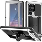 Coque anti-poussière adaptée pour Samsung Galaxy S24 Ultra - Coque anti-poussière S24 Ultra - Coque en métal S24 Ultra - Coque avec protecteur d'écran S24 Ultra - Fonu Phone case - Argent