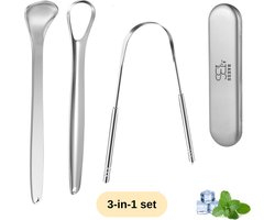 3 in 1 Set Professionele Tongschrapers - Tongschraper - Mondhygiëne - Tongreiniger - Tongue Scraper - RVS - Zilver