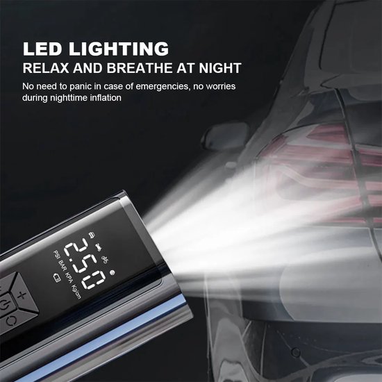 NatuurGenoot® Elektrische Fietspomp-Draagbare Luchtcompressor-6000 mAh Batterij-Powerbank functie-Zaklamp-Draadloos- Fiets/Auto/Motor/Bal/Luchtbed-Zwart van NatuurGenoot® — afbeelding 5
