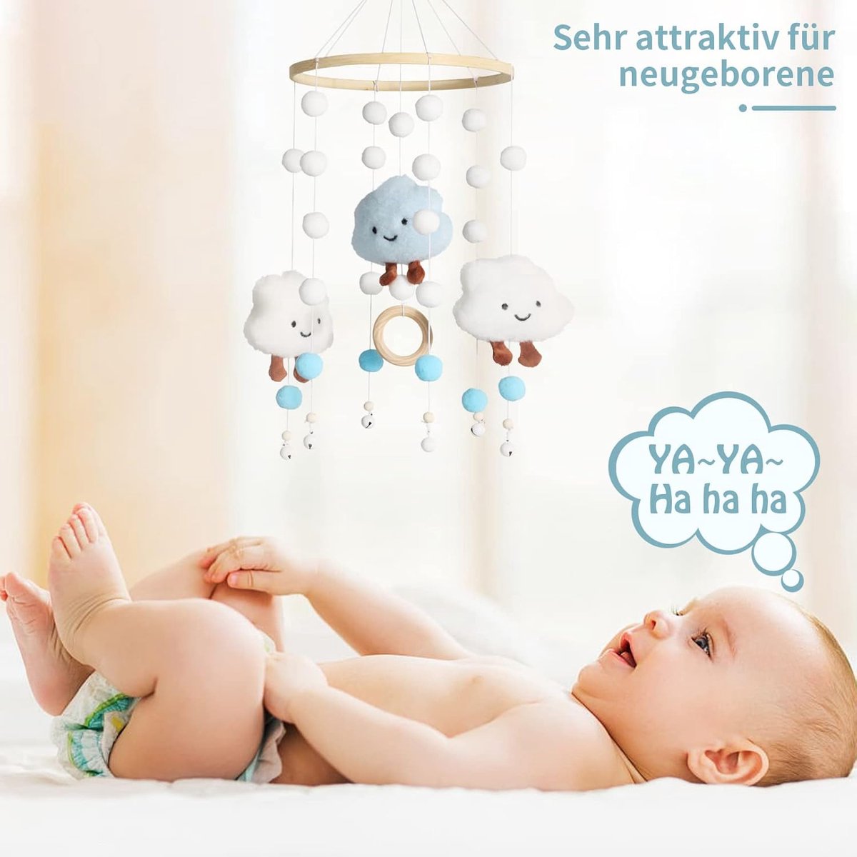 Mobiele Baby Windgong, Wolk Pop Windspel, Mobiel Baby Hout Met Vilten  Ballen 3D Wolken, Mobiele Baby, image size:1200x1200