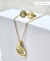 sieraden set - ketting met oorbellen - kleur goud - oorbellen cirkels - cirkle - ketting met hanger bedel - RVS - luxe set -stainless steel en nikkelfree - cadeau - kerst kado - mam - moeder - waterproof - nieuwe collectie