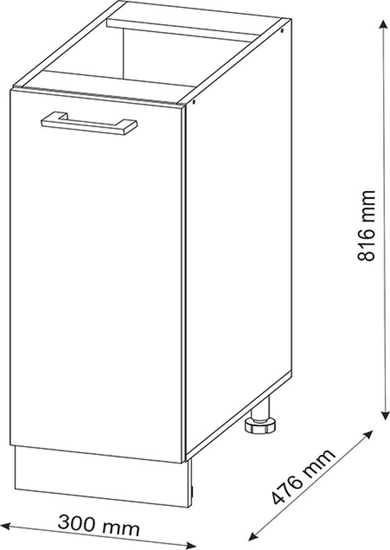 Vicco Élément bas universel R- Line, Wit brillant/ Wit, 30 cm avec porte, sans plan de travail