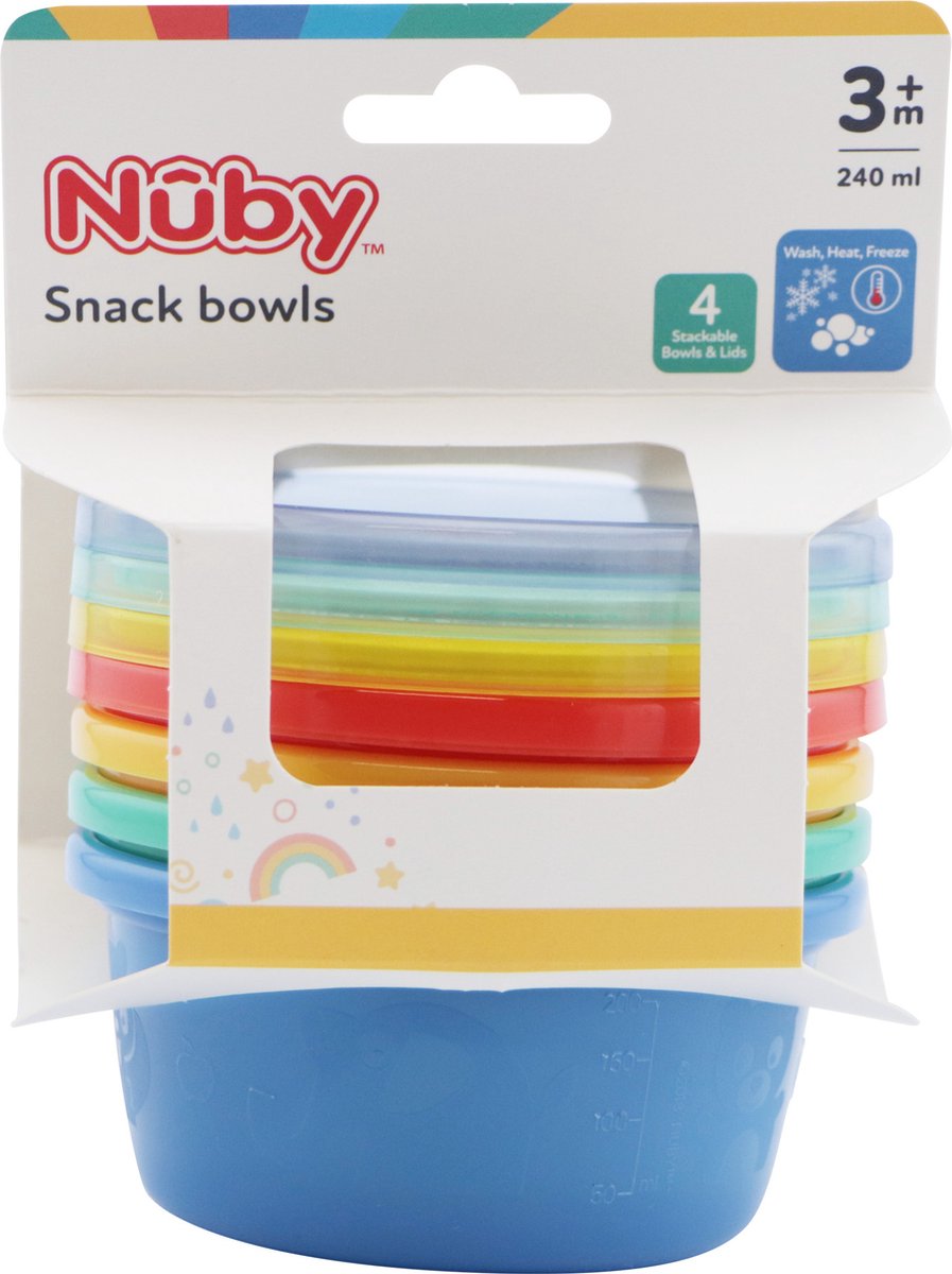 Lot De 4 Pots Hermétiques Nuby 240ml - Rangement Snacks Bébé - Plastique Solide - Couvercle Étanche