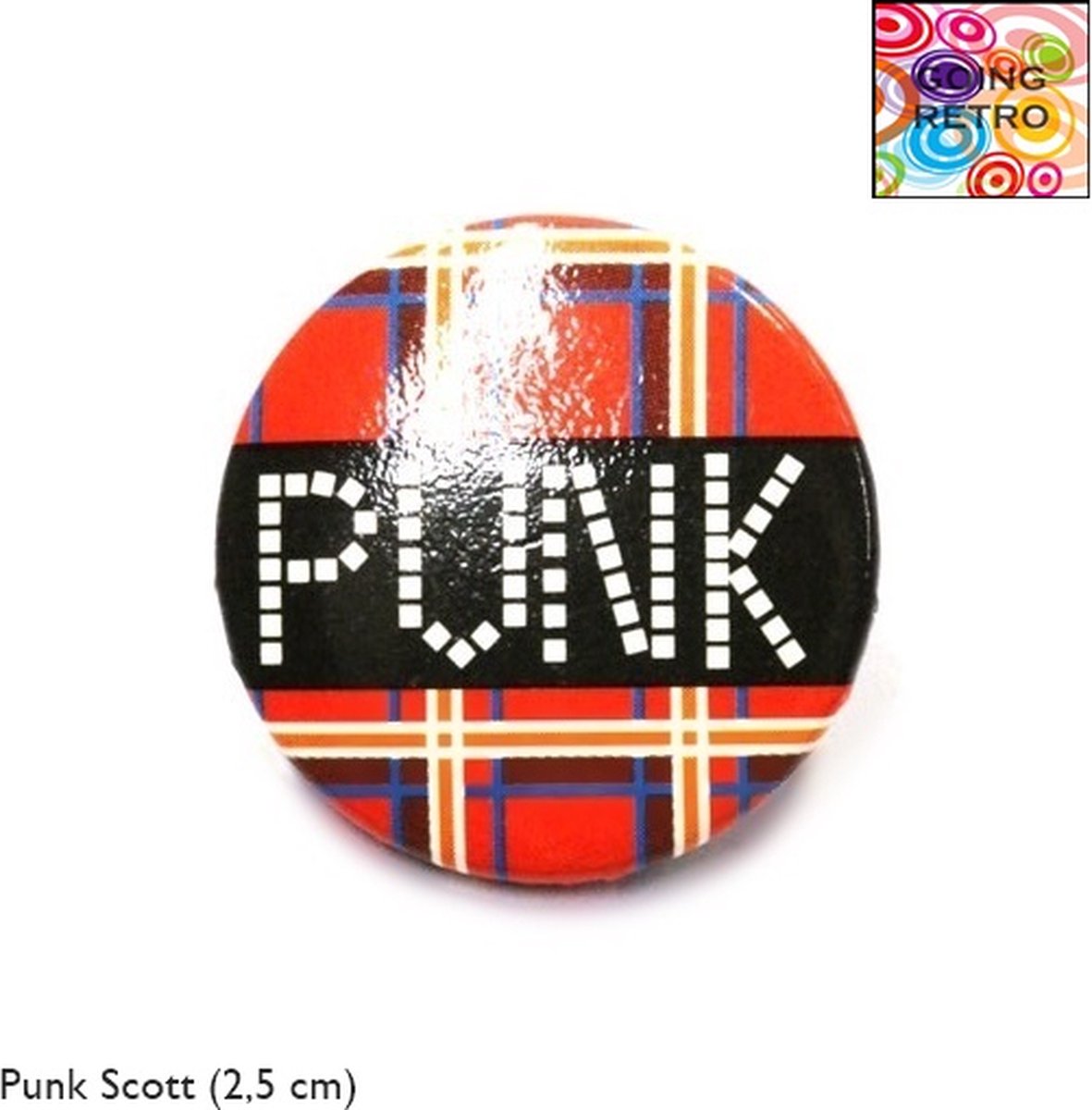 Going Retro® - Trendy Button Brôche - (12) Punk Wit Zwart – Schotse ruit Rood Multi colour – ca. 2,5 cm – Volwassenen Jeugd – Unisex – Casual - Thema Feest