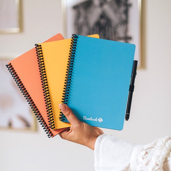 Bambook Colourful Cahier Effaçable - Bleu foncé (Navy) - A5 - Vierge & Ligné - Avec 1 feutre gratuit