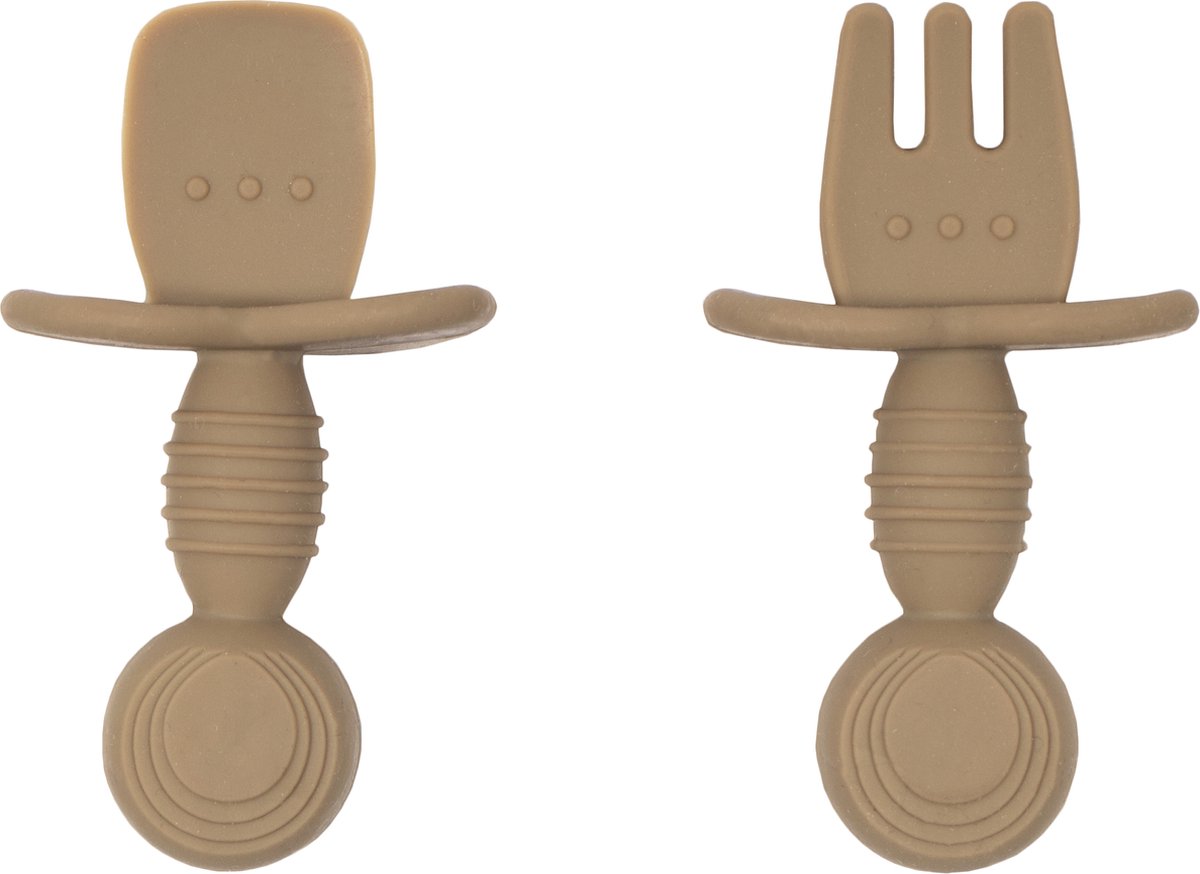Jikkies Siliconen Kinderbestek Set - Baby Bestek - Lepel & Vork - Olijf Groen - Veilig - Duurzaam - Kindvriendelijk - 100% Siliconen - Vaatwasserbestendig - Magnetronbestendig - Oefenbestek - Ergonomisch Bestek - Kraamcadeau