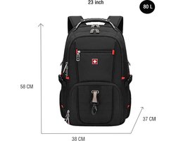 MEGA Multifunctionele 23 Inch Laptop Rugzak 80L ZWART 38 cm x 37 cm x 58 cm BACKPACK-Reistas, Waterdichte Schoolrugzak & Usb Oplaadpoort- Student Duurzaam Laptoprugzak bezit 20 Onafhankelijke Zakken GROTE CAPACITEIT & GEORGANISEERD PRAKTISCH & HANDIG