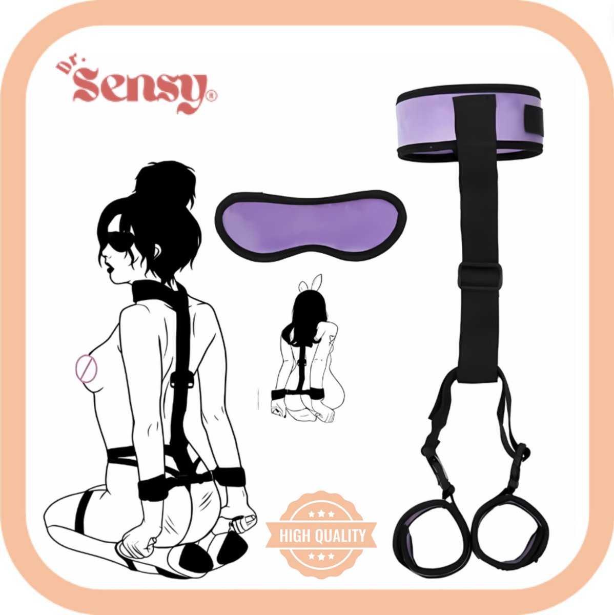 Goedkoopste Dr. Sensy BDSM Nylon Hals Boeien - Zwart-Paars - Verstelbaar - SM - Bondage - Sex speeltjes