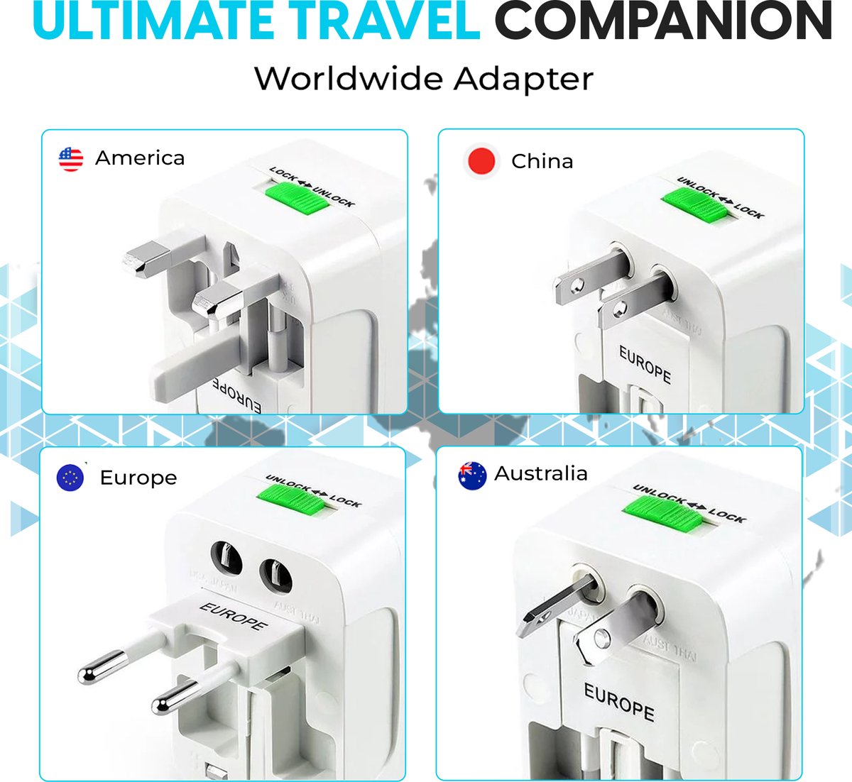 Arisenn® Wereldreiziger: Alles-in-één Reisstekker voor 150+ Landen | USB & AC | Compact & Lichtgewicht | Perfect voor Reis & Thuis | — cadeau in Gadgets - foto 8
