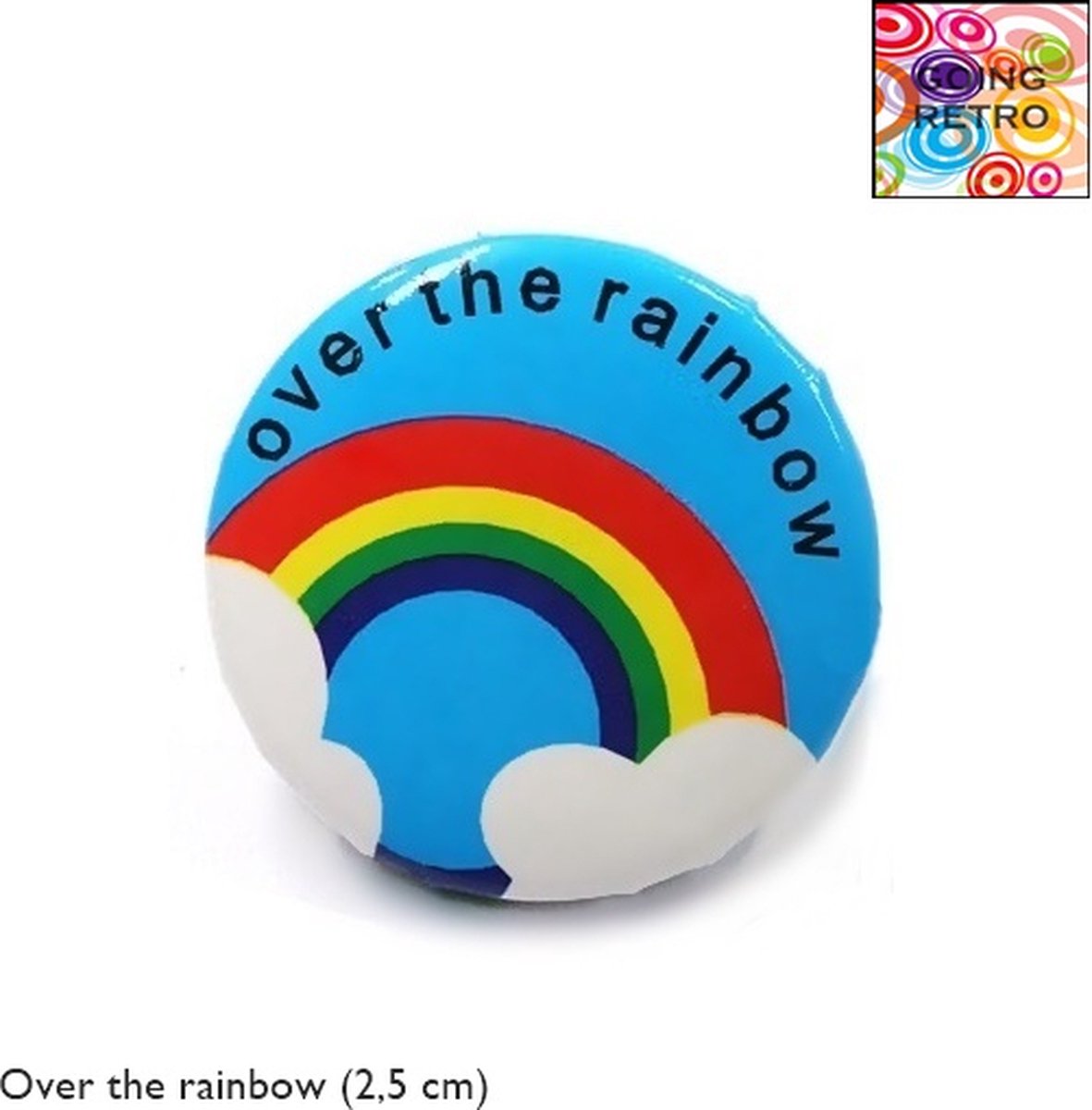 Going Retro® - Trendy Button Brôche - (54) Over the Rainbow Zwart Multi colour Wolken Wit – Blauw – ca. 2,5 cm – Volwassenen Jeugd Kinderen – Unisex – Casual - Thema Feest