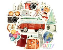 Ainy Reizen Stickers 46 stuks voor bullet journal, fotoalbum, wenskaarten, laptop, telefoon - ook geschikt als geschenksticker, skateboard stickers, graffiti stickers, knutselen stickervellen voor kinderen en volwassen