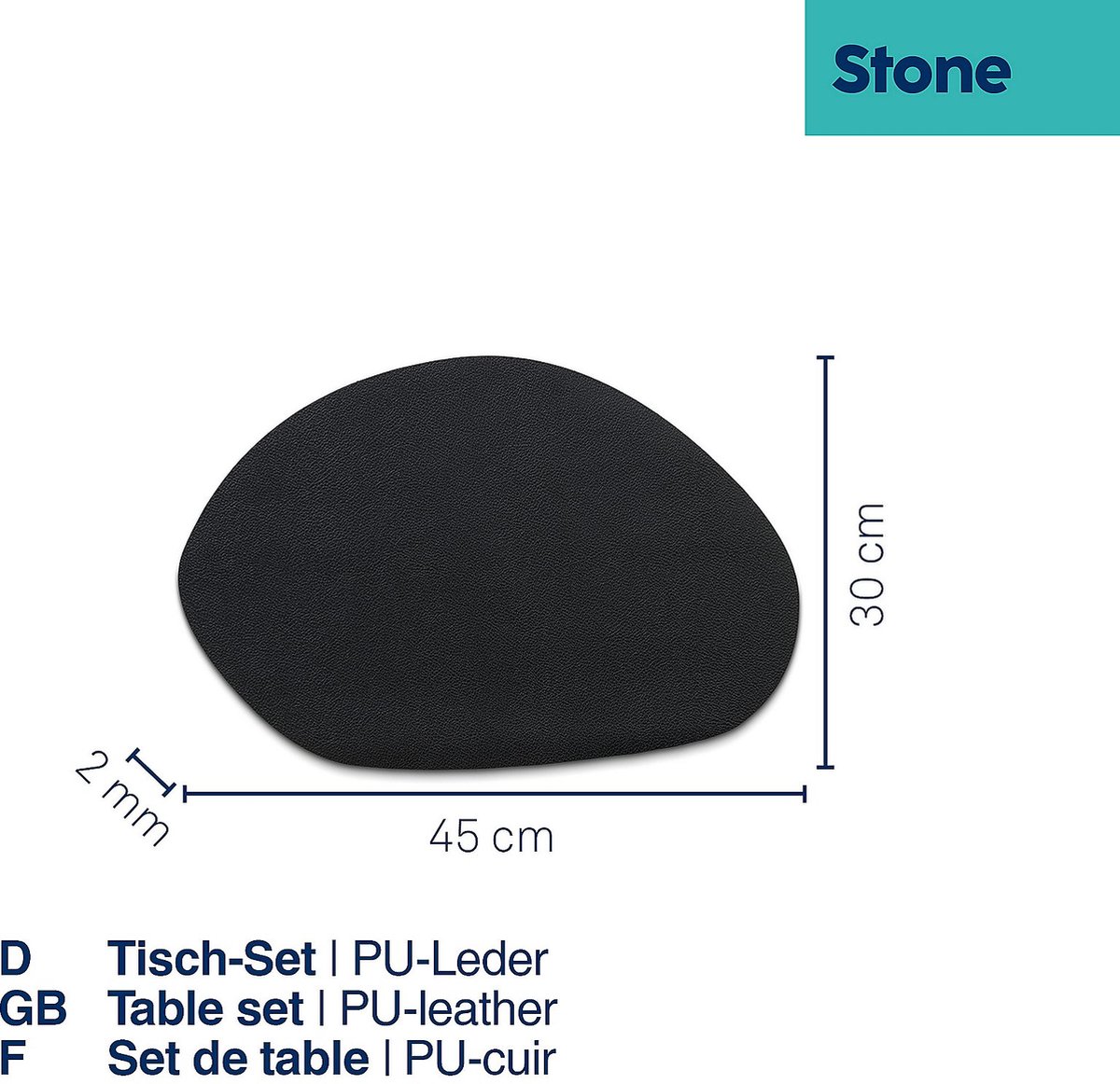 Glazen Onderzetter, Kunstleer, 10 x 12 cm, Zwart, Set van 4 Stuks - Kela | Stone