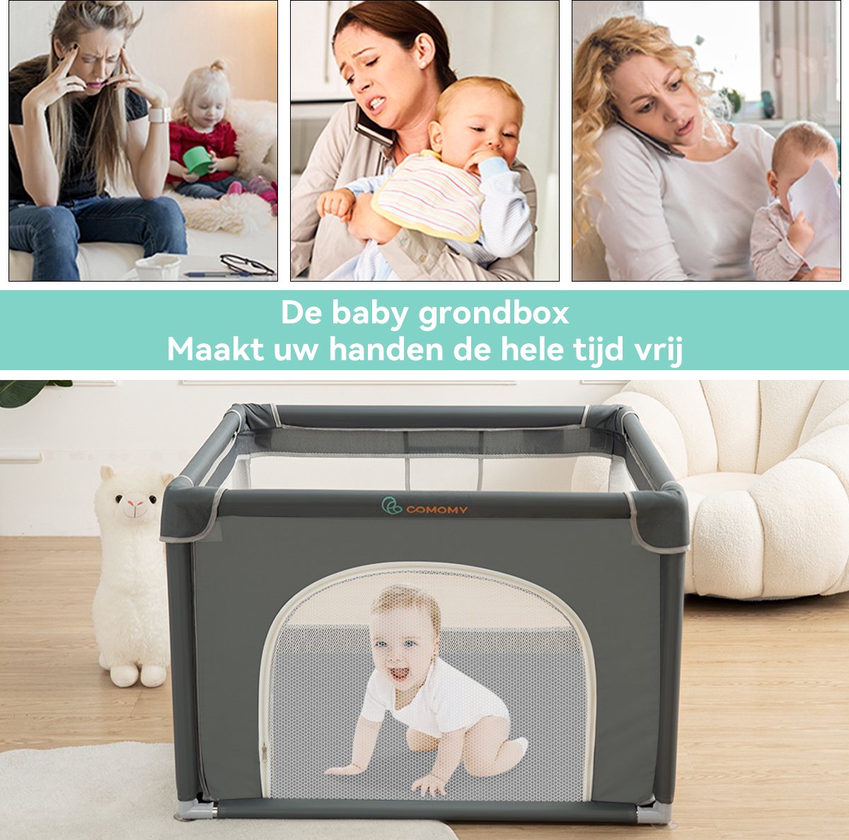 Homewell Veilige babybox, 126 x 126 x 66 cm, vierkante