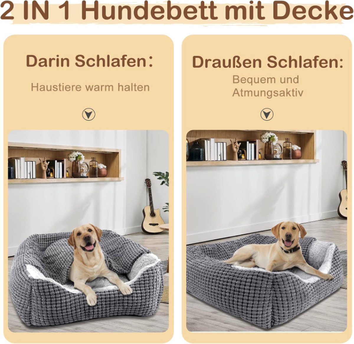 JOEJOY Hondenbed Grote Honden, Hondenmand Met Verwijderbare Deken Hondenbedden Corduroy Pluizig Wasbaar Anti Slip Hondenmand Hondenbank Hoge Rand Past Tot 27kg Huisdieren 89x64x23cm 651023477