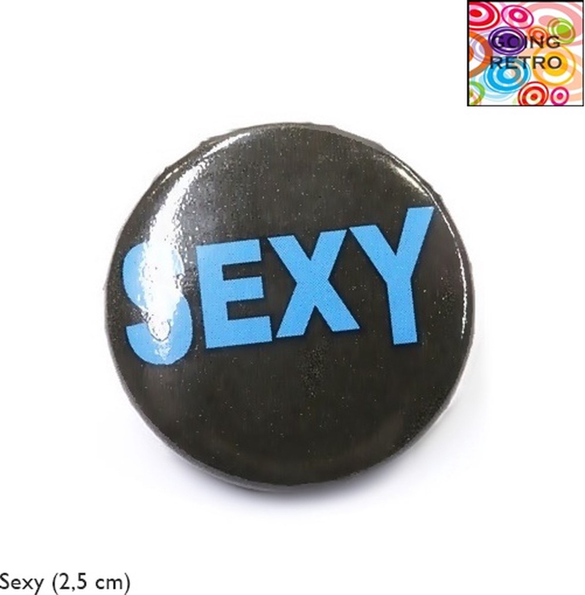 Going Retro® - Trendy Button Brôche - (63) Sexy Blauw – Zwart – ca. 2,5 cm – Volwassenen Jeugd – Unisex – Casual - Thema Feest