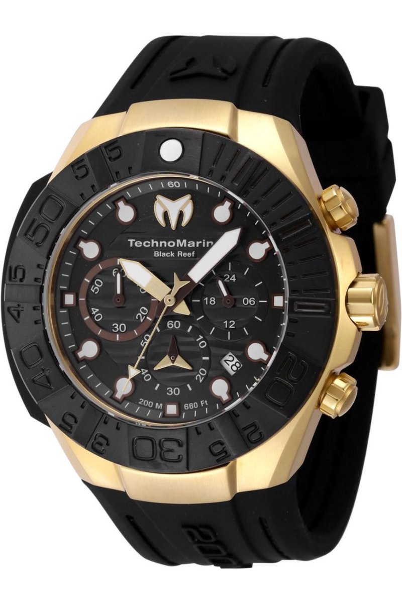 TechnoMarine Reef TM-523012 Heren Horloge - Waterdicht - Analoog - Quartz Uurwerk - Roestvrij Staal met zwarte Wijzerplaat - 45mm