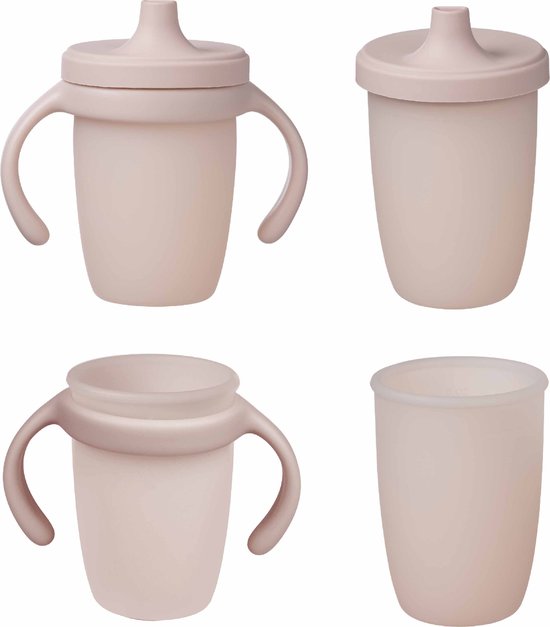 b.box Bec verseur en Siliconen | Couvercle étanche | Tasse en silicone Platina avec couvercle | Couvercle et poignées amovibles | Suivi du niveau d'eau | Résistant au lave-vaisselle | A partir de 6 mois