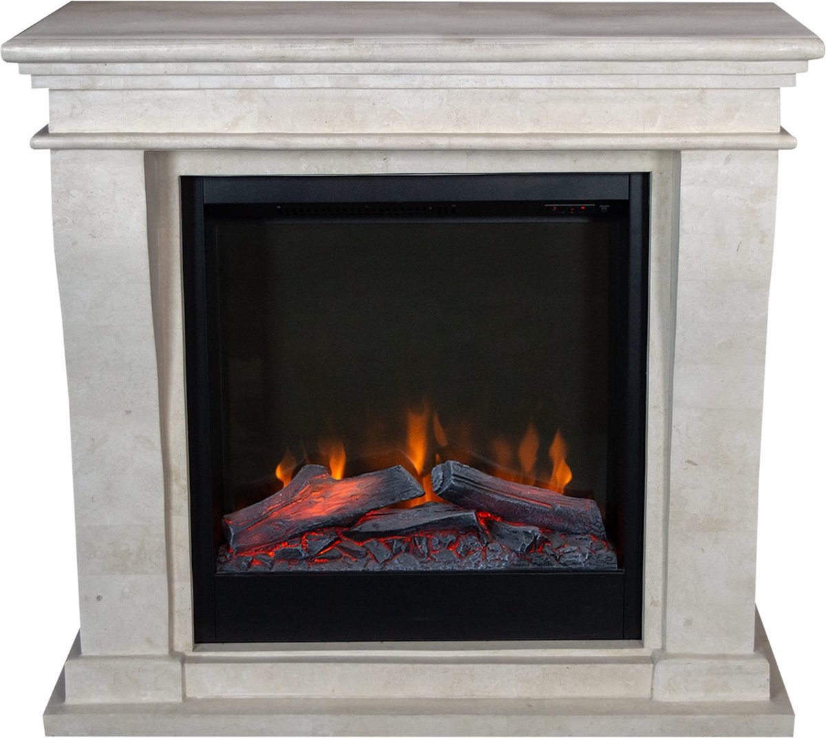 Xaralyn Elektrische haard - Kreta-Mini ELE-SWP - wit gepolijst natuursteen - 1500 Watt verwarming - met afstandsbediening - haardombouw inclusief inbouwhaard - schouw