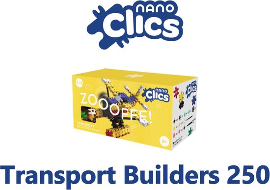 Nano Clics – Transport Builders 250 Piece Set – 5 in 1 Bouwblokken – SPEELGOED Gemaakt Van 100% RECYCLED Plastic – Speelgoed 8, 9, 10, 11, 12 jaar – Constructie Speelgoed