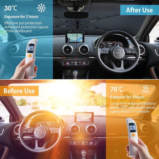 Zonnescherm Auto - Zonwering - UV Protectie - Zonnescherm Paraplu voor auto voorruit - 140 x 80 cm - Inklapbaar - Met opberghoes - voor De Meeste Voertuigmodellen - Hitte en UV bescherming van Merkloos — afbeelding 3