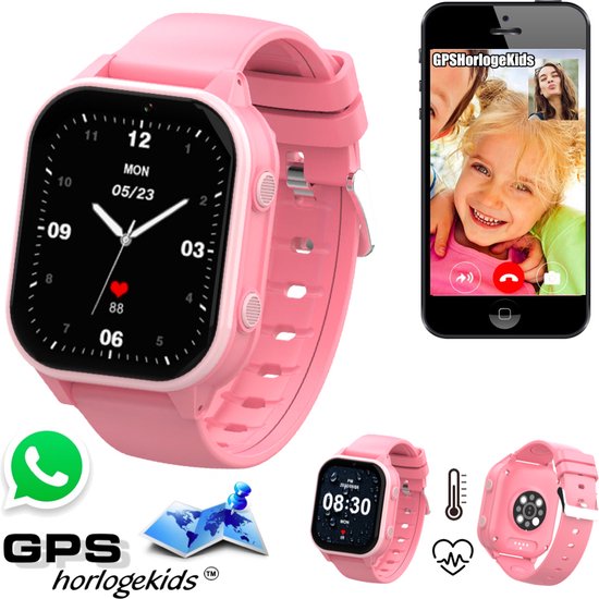 GPSHorlogeKids© - GPS horloge kind - smartwatch kinderen - WhatsApp - 4G videobellen - spatwaterdicht - SOS alarm - meting hartslag & temperatuur - incl SIM - Edge Pro Roze