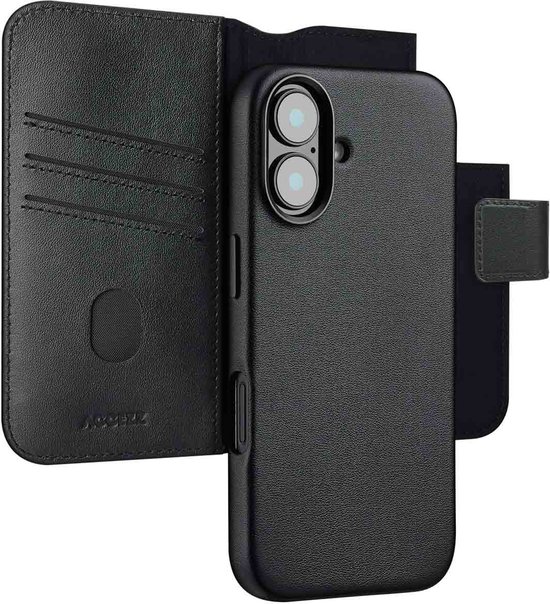 Foto: Accezz hoesje geschikt voor iphone 16 hoesje met pasjeshouder accezz leather bookcase 2 in 1 geschikt voor magsafe zwart