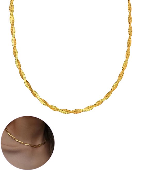 Foto: Ketting dames semyco 18 karaat doubl halsketting goudkleurig herringbone schakelketting zonder hanger choker collier 42 cm cadeau voor vrouw vriendin moeder verjaardag veya