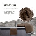 Bruine handdoek met lus om op te hangen. Het "THE ONE" logo is zichtbaar.