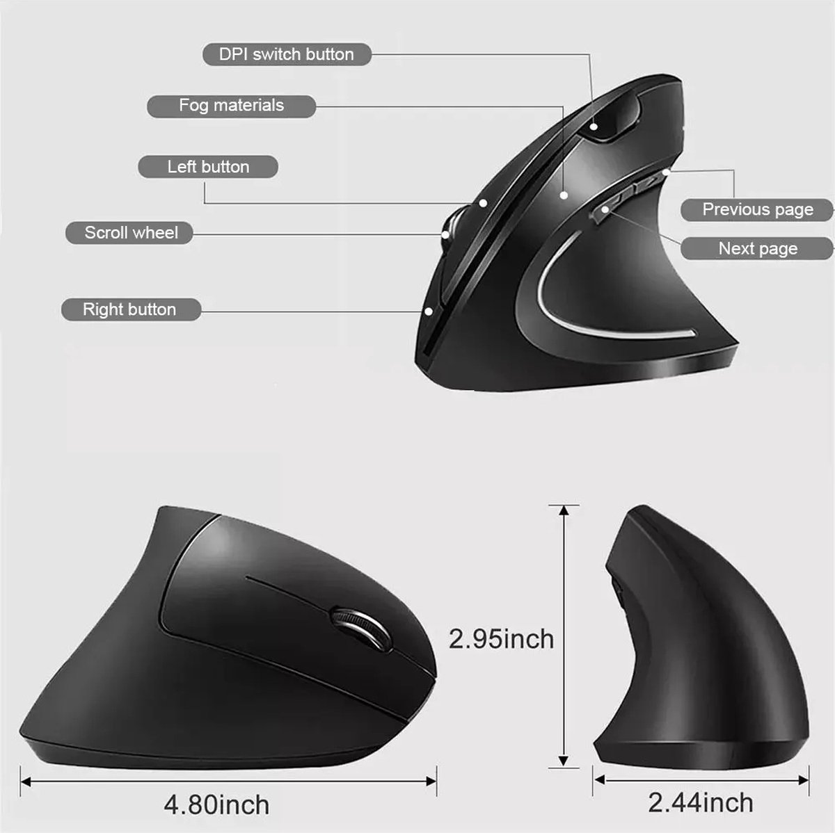 Verticale Ergonomische Muis 2.4GHz - 6 Knoppen, Verstelbare DPI thumbnail 3