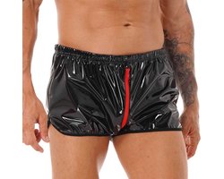 Glanzende boxershort kunstleder - Leer - Ritssluiting open kruis - Latex look - Porno BDSM Kleding - Erotiek - Short - Kort broekje