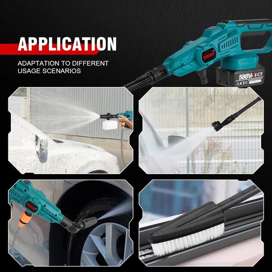 Seastone - Draadloze Hogedrukreiniger - Inclusief 2x Accu - Hogedrukspuit - Auto Wasmachine - Krachtige Koperen Motor - Draagbaar - Multi-Angle Spuitmond van Seastone — afbeelding 2