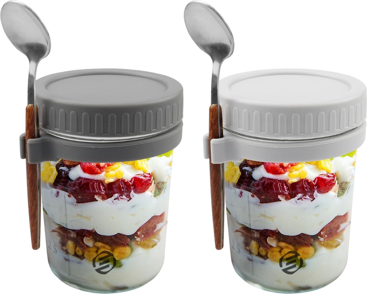Equivera Overnight Oats Potjes - Muesli Beker - Mason Jar - Havermout - Set - Must have voor jouw ontbijt