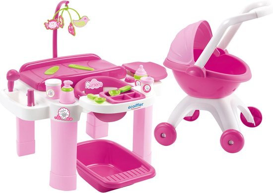 Ecoiffier Ecoffier Verzorgingsset met Poppenwagen