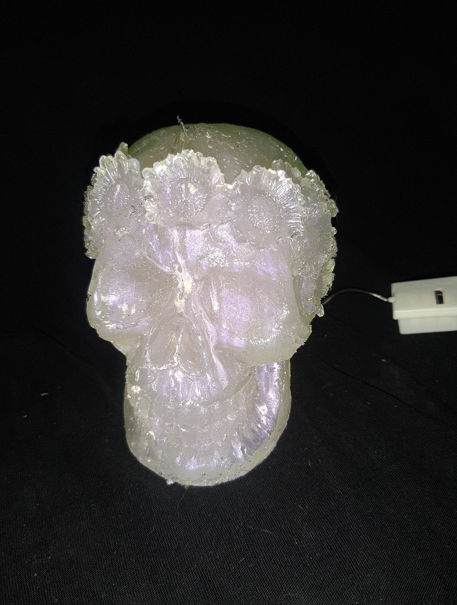 starwolf, lampje skull met rozenkrans, wit, geschenk
