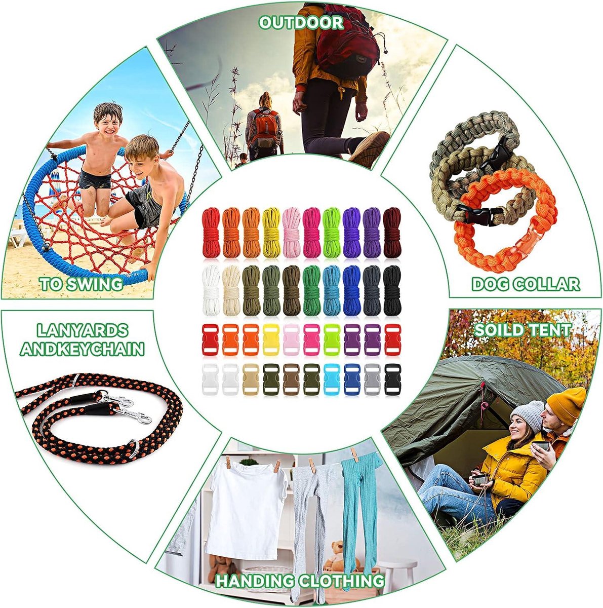 Kit Paracorde 550 20 Couleurs + Boucles - Pour Bracelets, Survie, Bricolage - Résistance 250 Kg - 9