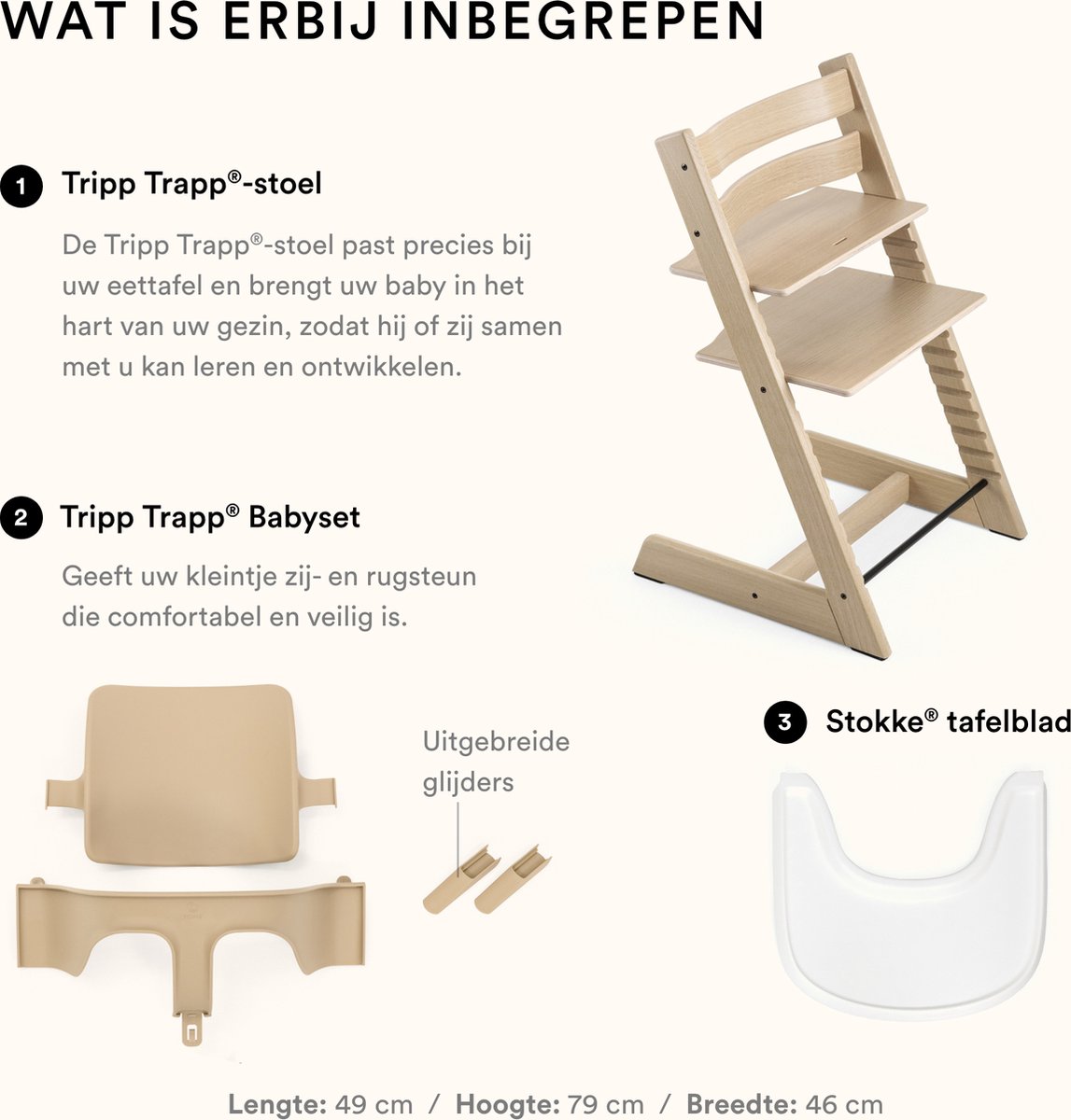 Stokke Tripp Trapp Eiken kinderstoel (naturel), Stokke-dienblad (wit) thumbnail 6