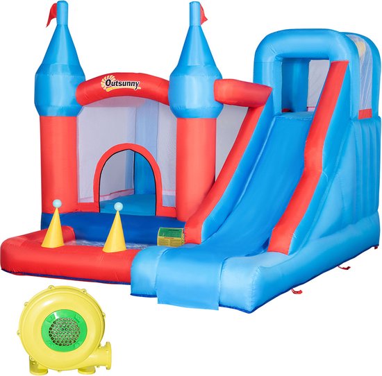 Foto: Sweiko opblaasbaar springkussen voor 4 kinderen water springkasteel met blower glijbaan zwembad klimmuur trampoline draagtas tuin voor kinderen buiten glijbaan springkasteel 3 8 jaar 333 x 280 x 210 cm