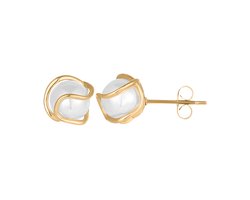Malinsi® Oorbellen Dames Parel Oorknopjes - Gold Plated RVS 8mm - Sieraden Oorringen Vrouw - Oorstekers meisje