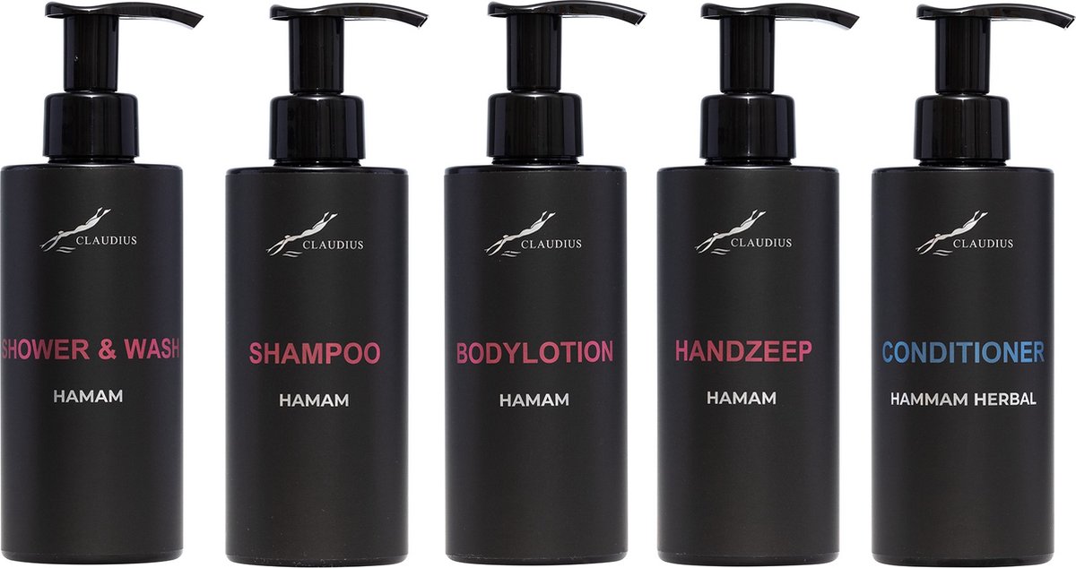 Goedkoopste Compleet pakket Hamam - Shower & Wash Shampoo Bodylotion Handzeep Hammam Herbal Conditioner - 300 ml per fles - complete set van 5 stuks - bodycare - luxe fles - Cadeau
