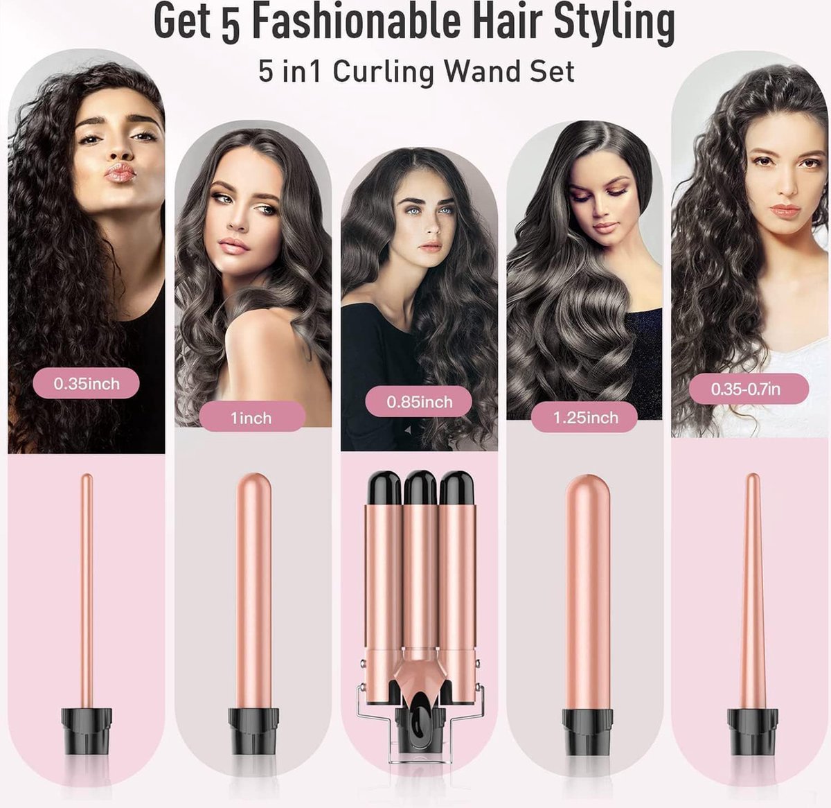 Professionele krultang - Krultangset - 5 in 1 - Met 3 - afbeelding 3