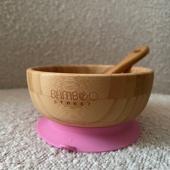 Bamboe Street bamboo bowl organisch bakje - Baby Cadeau - Kinderservies set - Zuignap - Kinderbord - Baby servies - Baby bestek - Melamine & BPA-vrij - Kraamcadeau - Babyshower cadeau - Baby - Geboorte Cadeau - zuignap - milieuvriendelijk - roze pink
