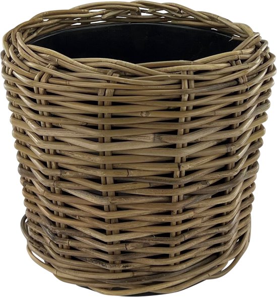 NATURN LIVING Rotan Drypot Plantenmand - ø 34 x 30 cm - Bloempot met Waterdichte Binnenpot - Mand voor Kamerplanten - Plantenbak - Kamerplanten - Grijs