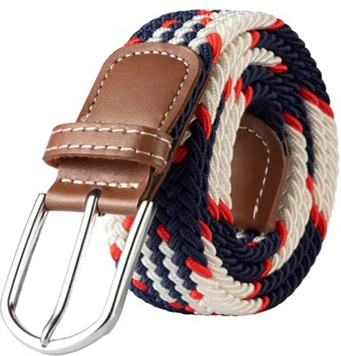 Actie4you® - Elastische Geweven Riem - Gevlochten Riem - Canvas Riem - Unisex - 105CM - Blauw Wit Rood Mix