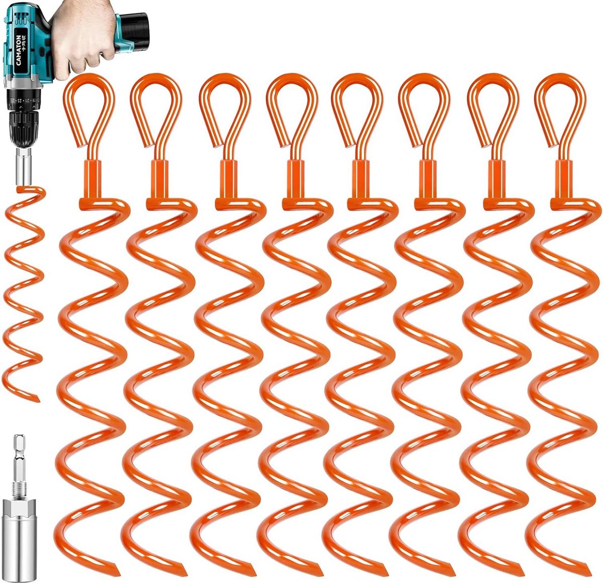 Goedkoopste Grondankers - 8 stuks met adapter voor trampoline - spiraalschroeven ankerset voor beveiligen tenten - luifels dekzeilen - schommels trampolines