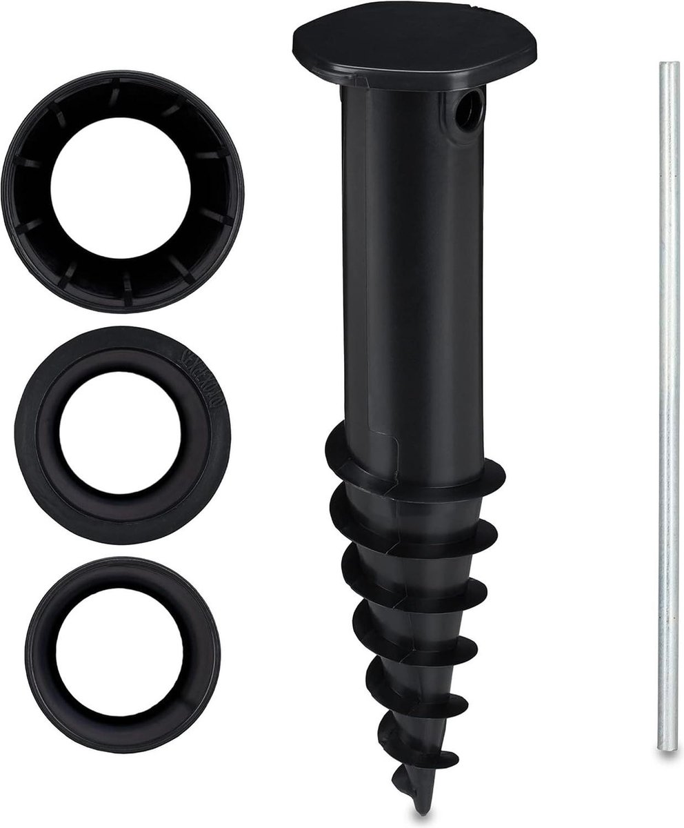 Kunststof parasolboor zwart - Schuifadapter 32-50 mm - Parasolhouder met schroef
